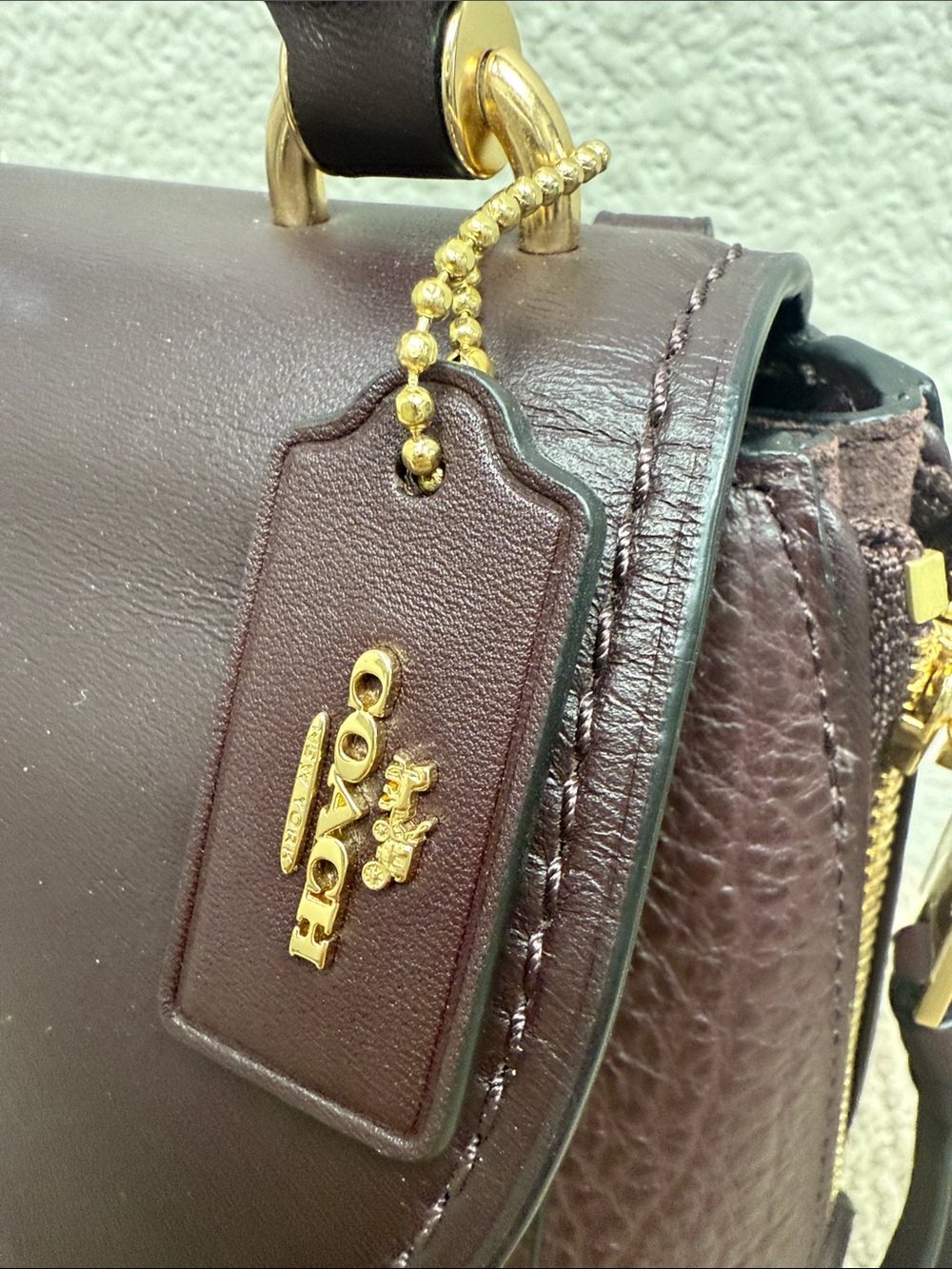 Coach Mini Faye Burgundy Leather Top Handle Backpack with Gold Hardware - Picture 2 of 9